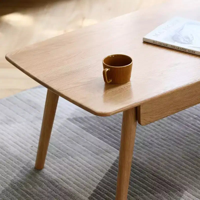 Table basse avec tiroirs, Table basse en bois, Table basse de salon, Table basse plateau en bois massif, Bureau de travail, d'étude et d'écriture pour salon, chambre et entrée