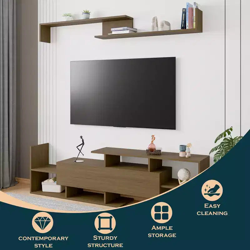 Meuble TV LeisureMod avec étagères et bibliothèque en MDF, Collection Surrey, Console de divertissement moderne pour salon, appartement ou bureau