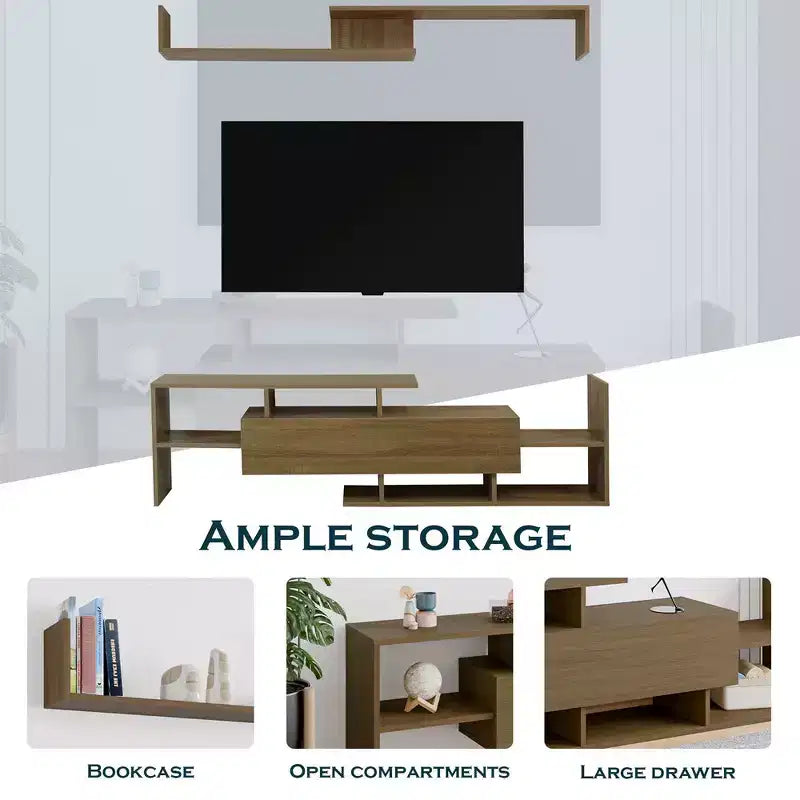 Meuble TV LeisureMod avec étagères et bibliothèque en MDF, Collection Surrey, Console de divertissement moderne pour salon, appartement ou bureau
