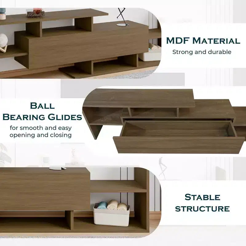 Meuble TV LeisureMod avec étagères et bibliothèque en MDF, Collection Surrey, Console de divertissement moderne pour salon, appartement ou bureau