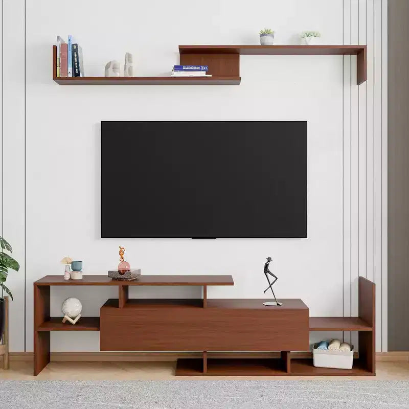 Meuble TV LeisureMod avec étagères et bibliothèque en MDF, Collection Surrey, Console de divertissement moderne pour salon, appartement ou bureau