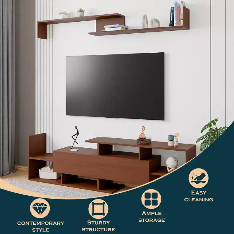Meuble TV LeisureMod avec étagères et bibliothèque en MDF, Collection Surrey, Console de divertissement moderne pour salon, appartement ou bureau
