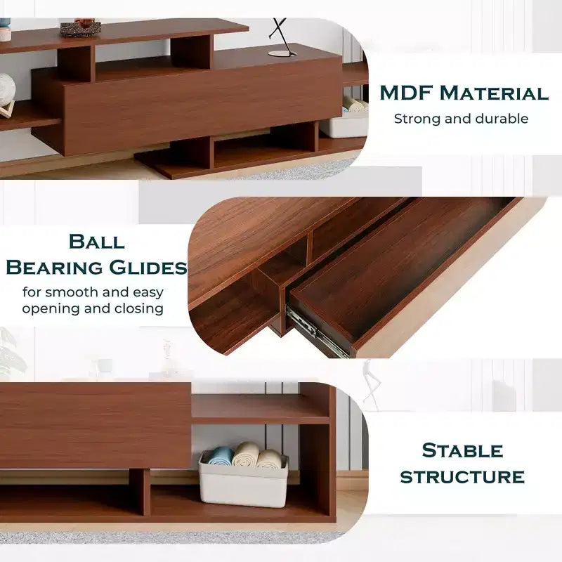 Meuble TV LeisureMod avec étagères et bibliothèque en MDF, Collection Surrey, Console de divertissement moderne pour salon, appartement ou bureau