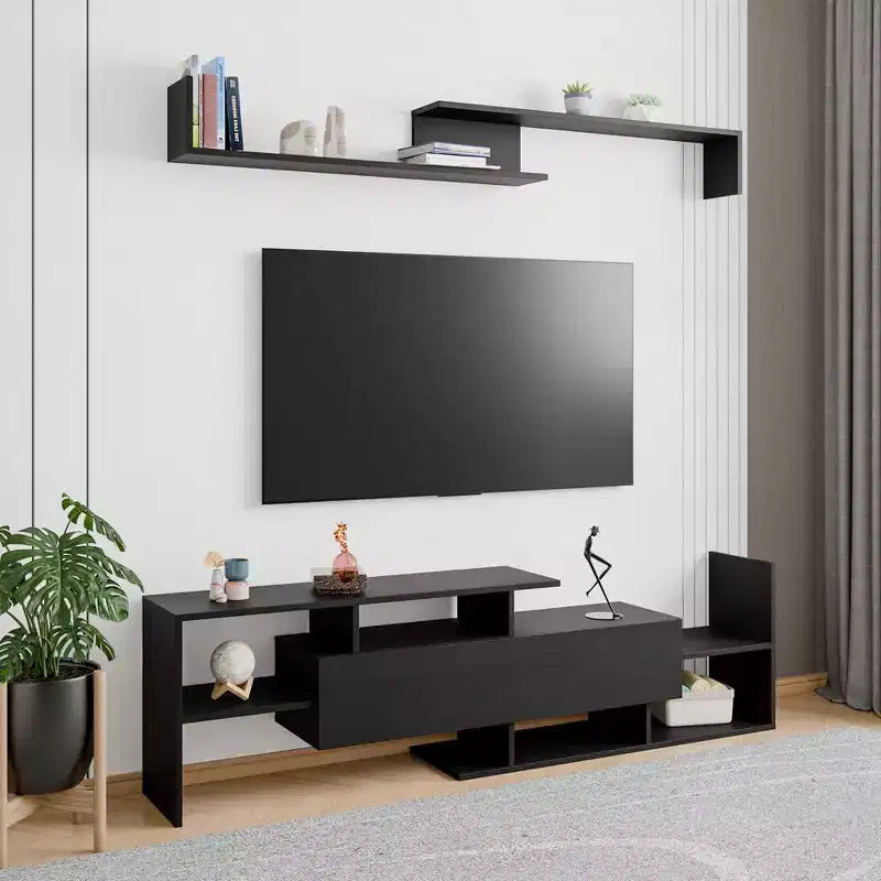 Meuble TV LeisureMod avec étagères et bibliothèque en MDF, Collection Surrey, Console de divertissement moderne pour salon, appartement ou bureau
