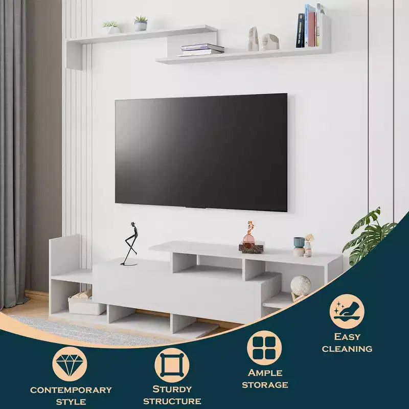 Meuble TV LeisureMod avec étagères et bibliothèque en MDF, Collection Surrey, Console de divertissement moderne pour salon, appartement ou bureau