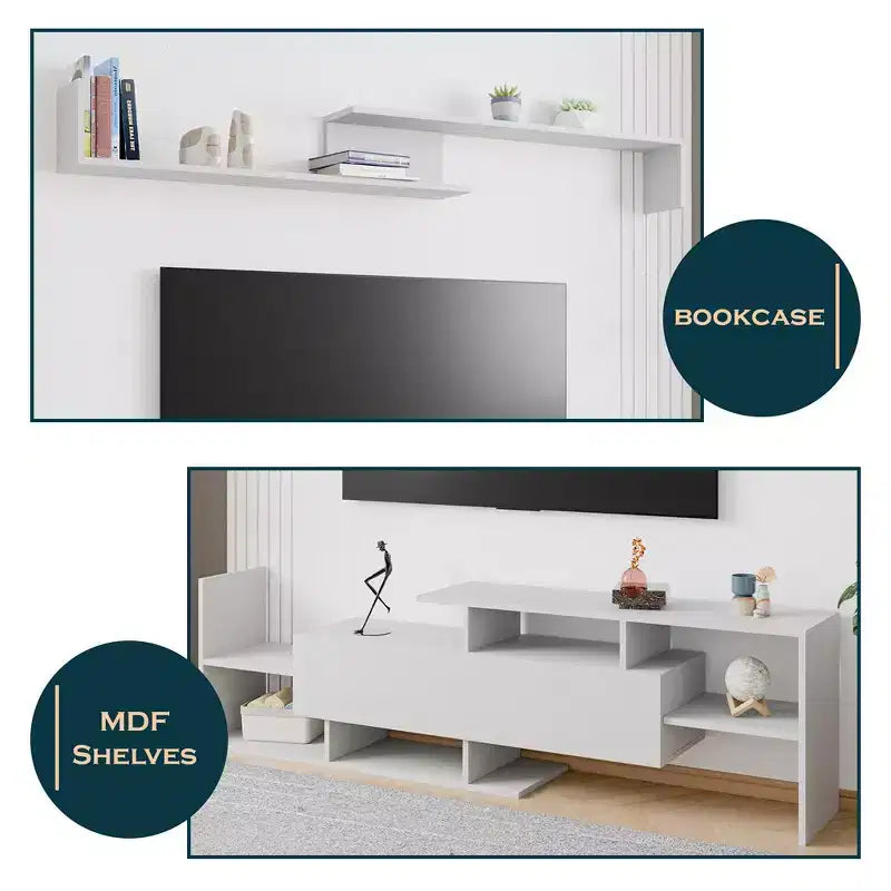 Meuble TV LeisureMod avec étagères et bibliothèque en MDF, Collection Surrey, Console de divertissement moderne pour salon, appartement ou bureau