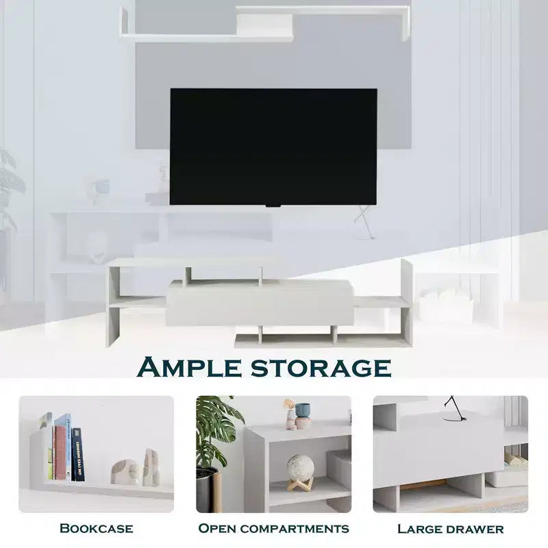 Meuble TV LeisureMod avec étagères et bibliothèque en MDF, Collection Surrey, Console de divertissement moderne pour salon, appartement ou bureau
