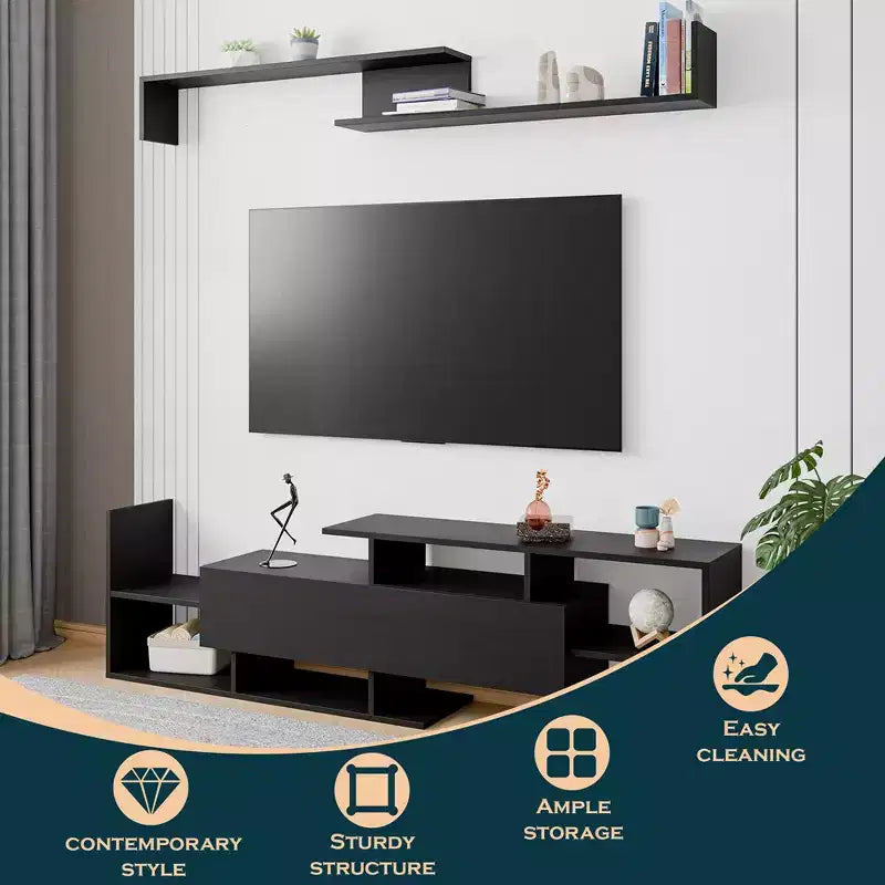 Meuble TV LeisureMod avec étagères et bibliothèque en MDF, Collection Surrey, Console de divertissement moderne pour salon, appartement ou bureau