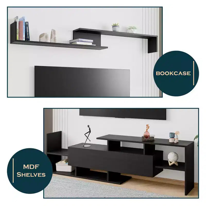 Meuble TV LeisureMod avec étagères et bibliothèque en MDF, Collection Surrey, Console de divertissement moderne pour salon, appartement ou bureau