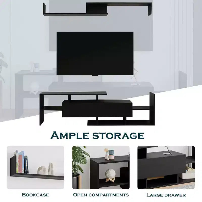 Meuble TV LeisureMod avec étagères et bibliothèque en MDF, Collection Surrey, Console de divertissement moderne pour salon, appartement ou bureau
