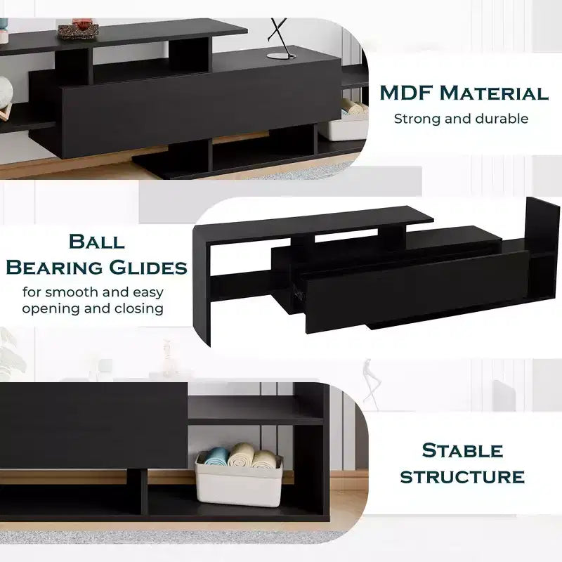 Meuble TV LeisureMod avec étagères et bibliothèque en MDF, Collection Surrey, Console de divertissement moderne pour salon, appartement ou bureau