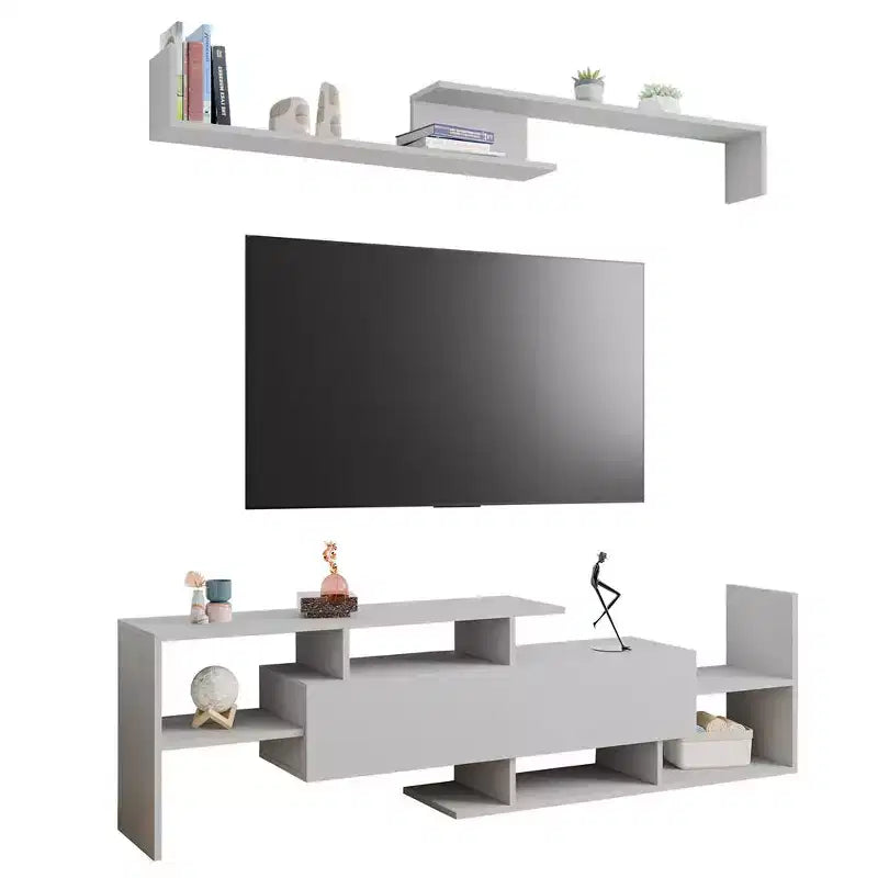 Meuble TV LeisureMod avec étagères et bibliothèque en MDF, Collection Surrey, Console de divertissement moderne pour salon, appartement ou bureau