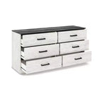 Commode à six tiroirs Shawburn de Signature Design by Ashley, bicolore blanc délavé et gris rustique, style ferme moderne