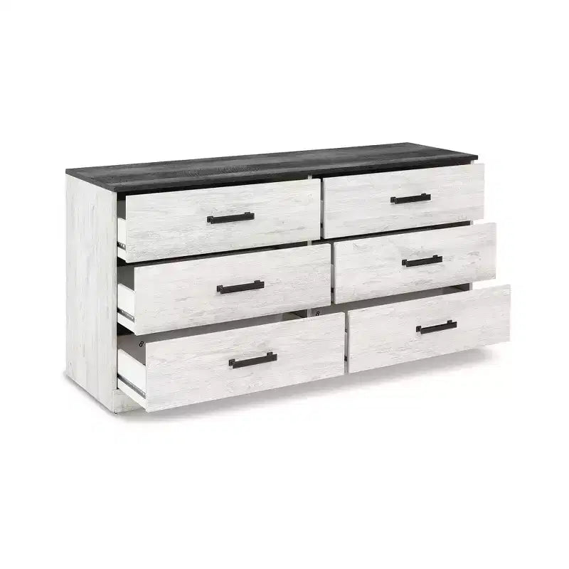 Commode à six tiroirs Shawburn de Signature Design by Ashley, bicolore blanc délavé et gris rustique, style ferme moderne