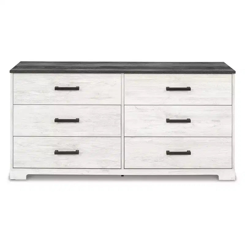 Commode à six tiroirs Shawburn de Signature Design by Ashley, bicolore blanc délavé et gris rustique, style ferme moderne