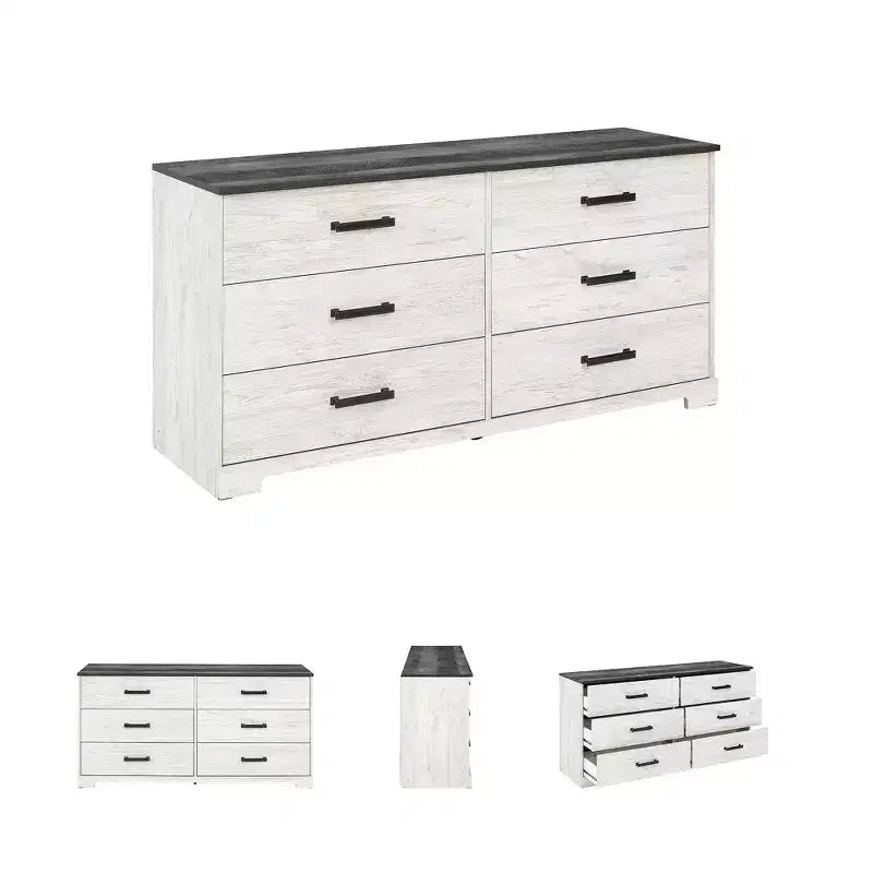 Commode à six tiroirs Shawburn de Signature Design by Ashley, bicolore blanc délavé et gris rustique, style ferme moderne