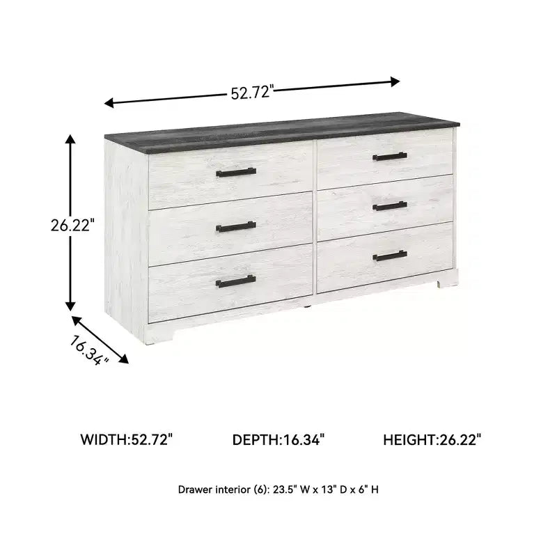 Commode à six tiroirs Shawburn de Signature Design by Ashley, bicolore blanc délavé et gris rustique, style ferme moderne