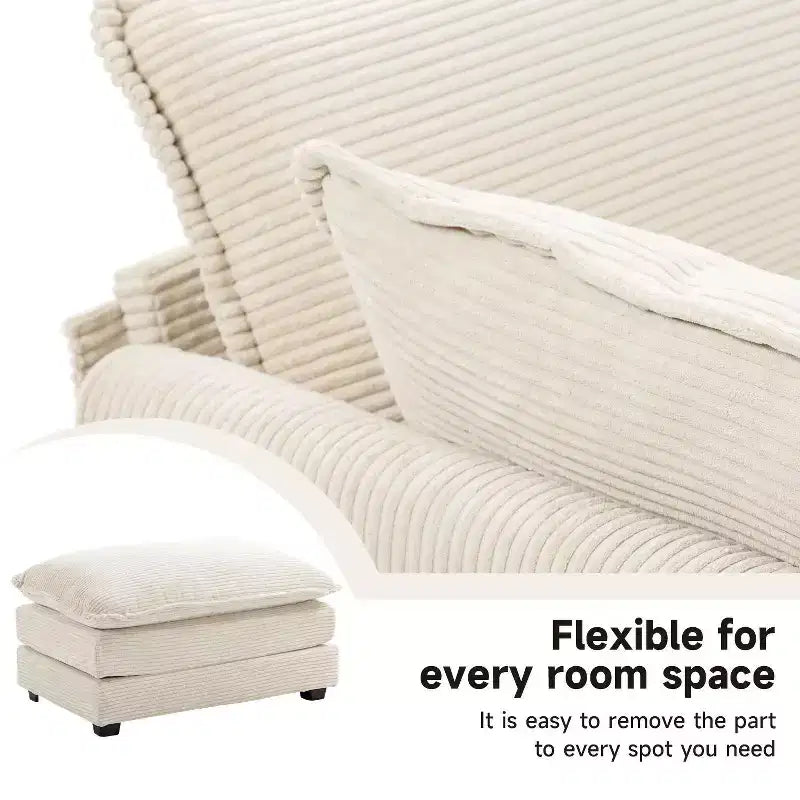 Fauteuil d'appoint moderne Hyleory en velours côtelé avec pouf en
