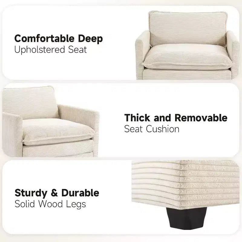 Fauteuil d'appoint moderne Hyleory en velours côtelé avec pouf en