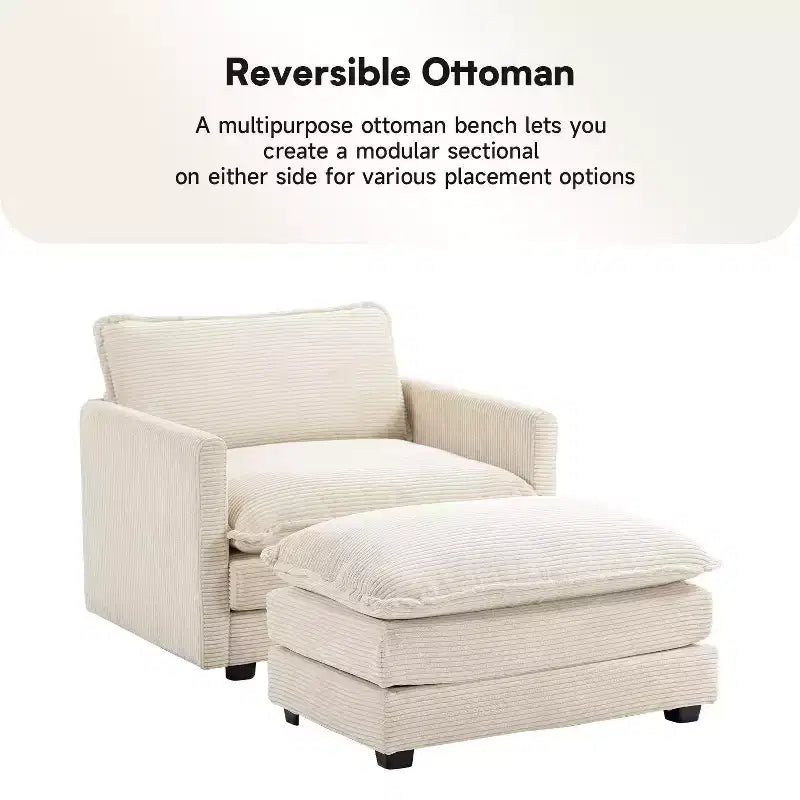 Fauteuil d'appoint moderne Hyleory en velours côtelé avec pouf en