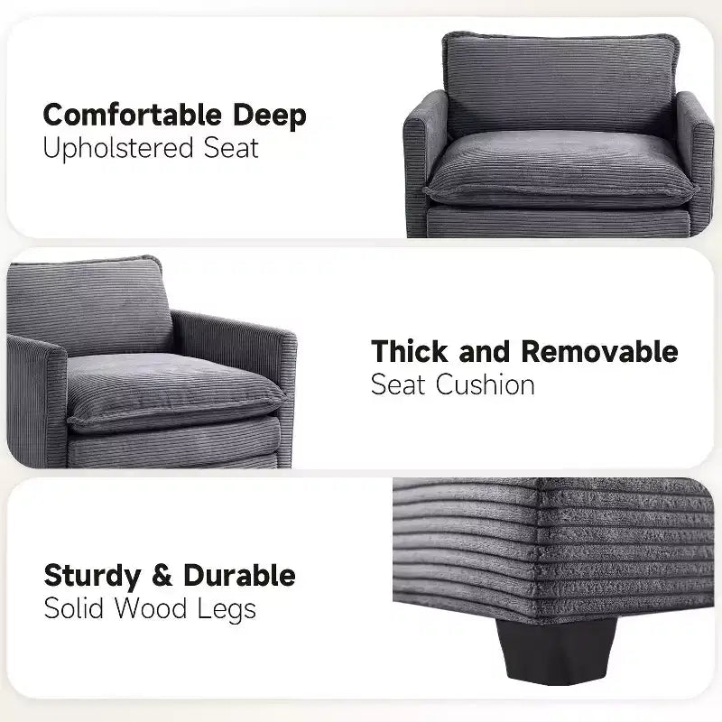 Fauteuil d'appoint moderne Hyleory en velours côtelé avec pouf en