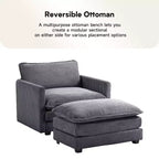 Fauteuil d'appoint moderne Hyleory en velours côtelé avec pouf en