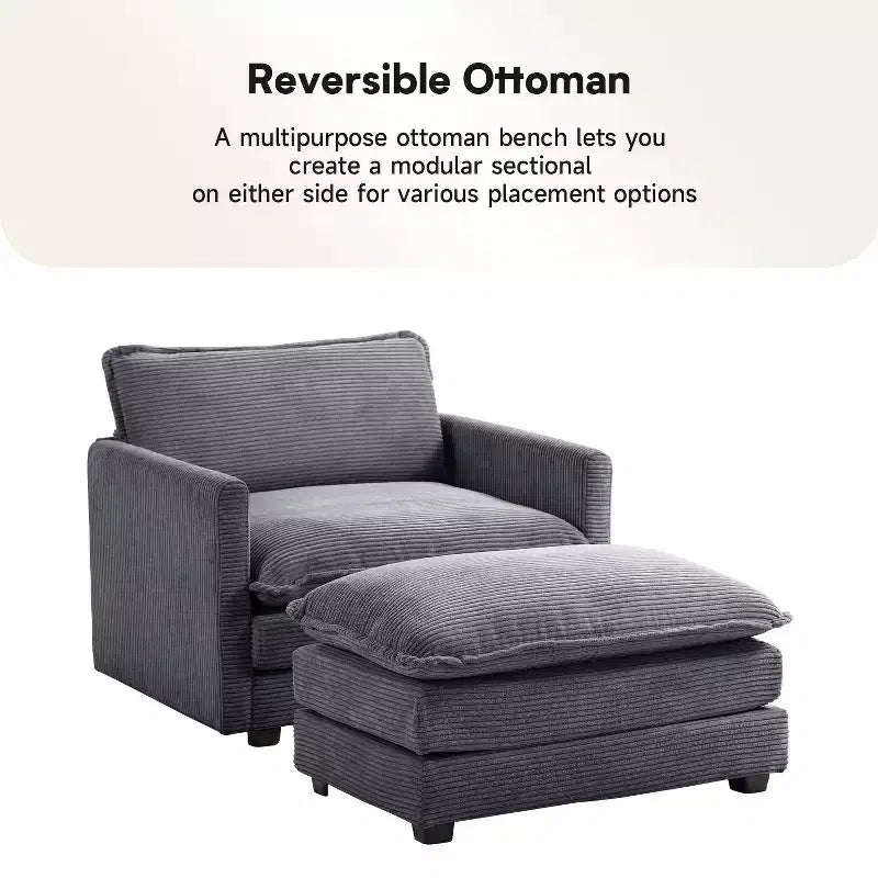 Fauteuil d'appoint moderne Hyleory en velours côtelé avec pouf en