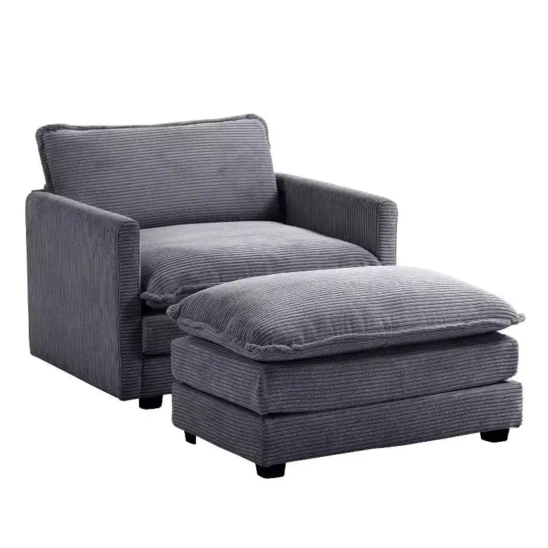Fauteuil d'appoint moderne Hyleory en velours côtelé avec pouf en