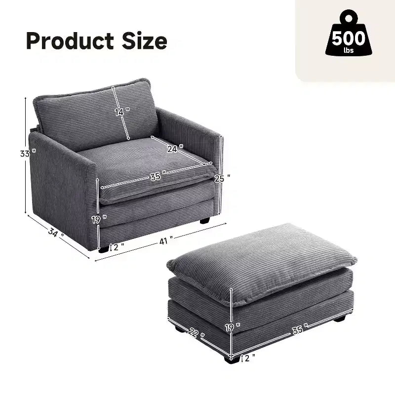 Fauteuil d'appoint moderne Hyleory en velours côtelé avec pouf en