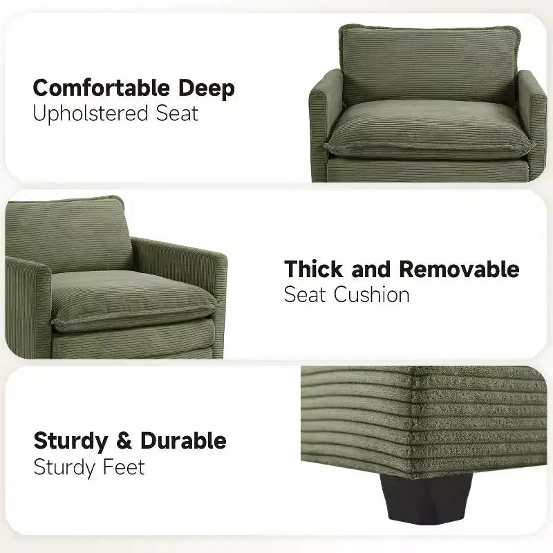 Fauteuil d'appoint moderne Hyleory en velours côtelé avec pouf en