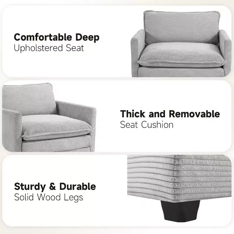 Fauteuil d'appoint moderne Hyleory en velours côtelé avec pouf en