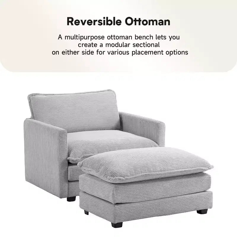 Fauteuil d'appoint moderne Hyleory en velours côtelé avec pouf en