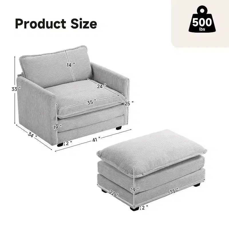 Fauteuil d'appoint moderne Hyleory en velours côtelé avec pouf en