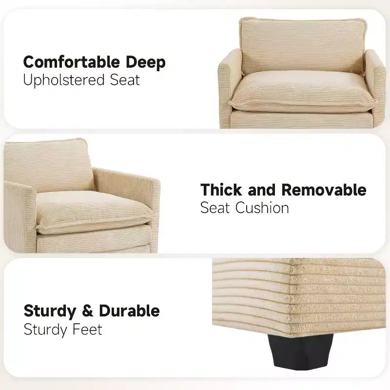 Fauteuil d'appoint moderne Hyleory en velours côtelé avec pouf en