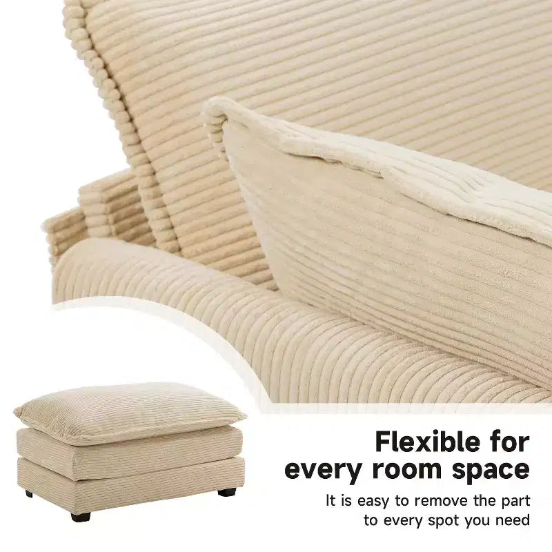 Fauteuil d'appoint moderne Hyleory en velours côtelé avec pouf en