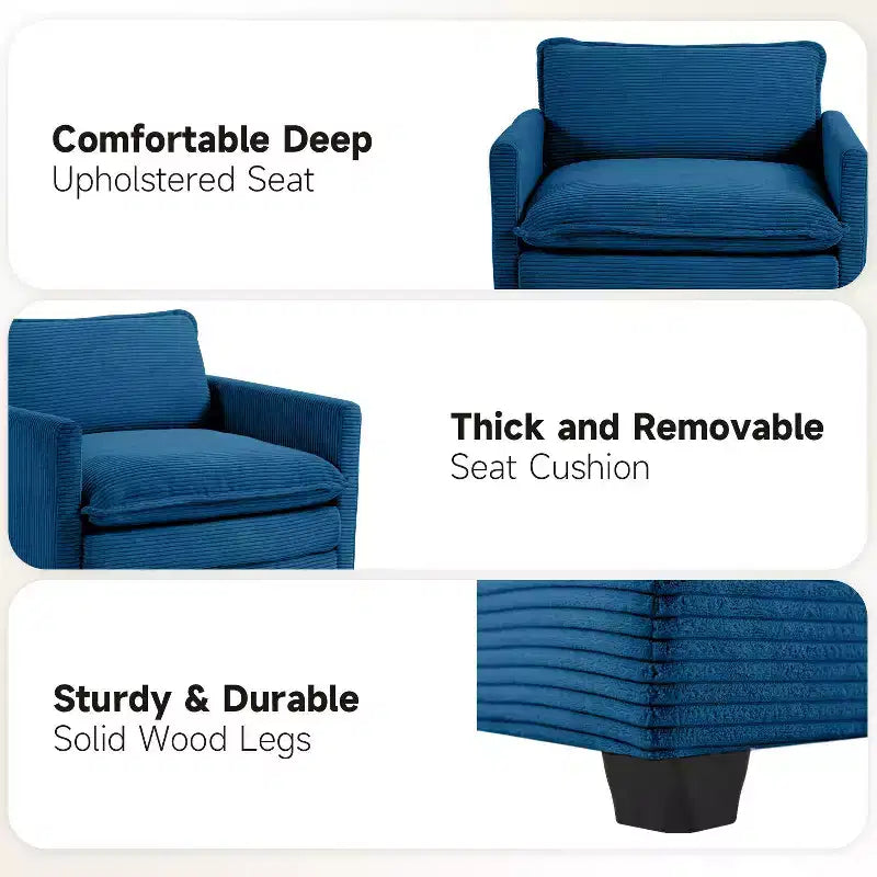 Fauteuil d'appoint moderne Hyleory en velours côtelé avec pouf en