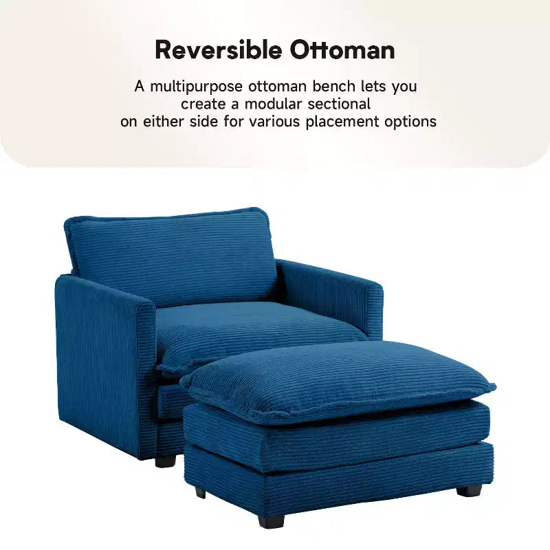 Fauteuil d'appoint moderne Hyleory en velours côtelé avec pouf en