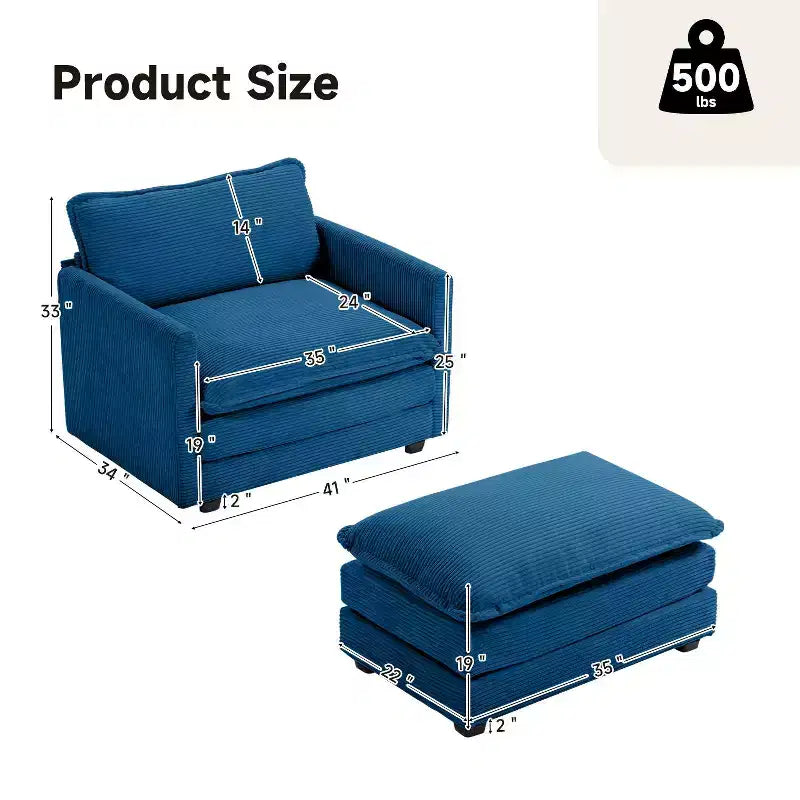 Fauteuil d'appoint moderne Hyleory en velours côtelé avec pouf en