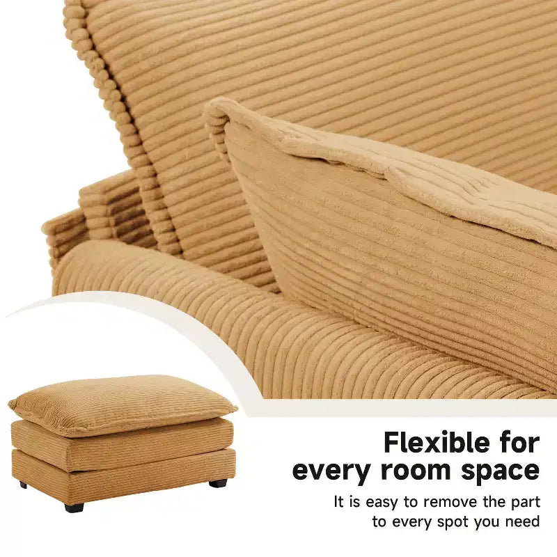 Fauteuil d'appoint moderne Hyleory en velours côtelé avec pouf en
