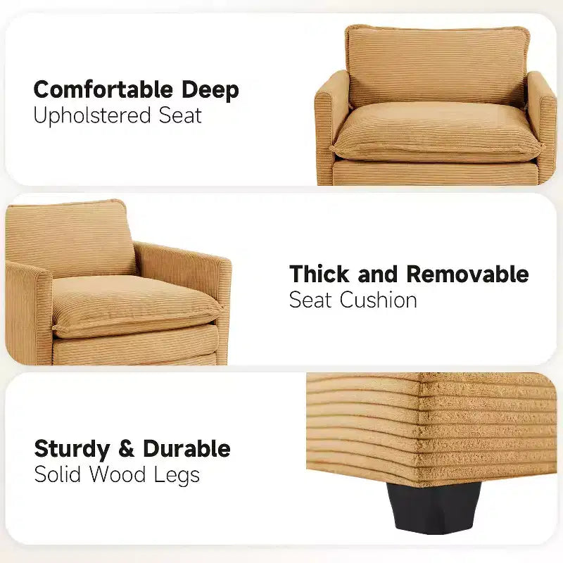Fauteuil d'appoint moderne Hyleory en velours côtelé avec pouf en
