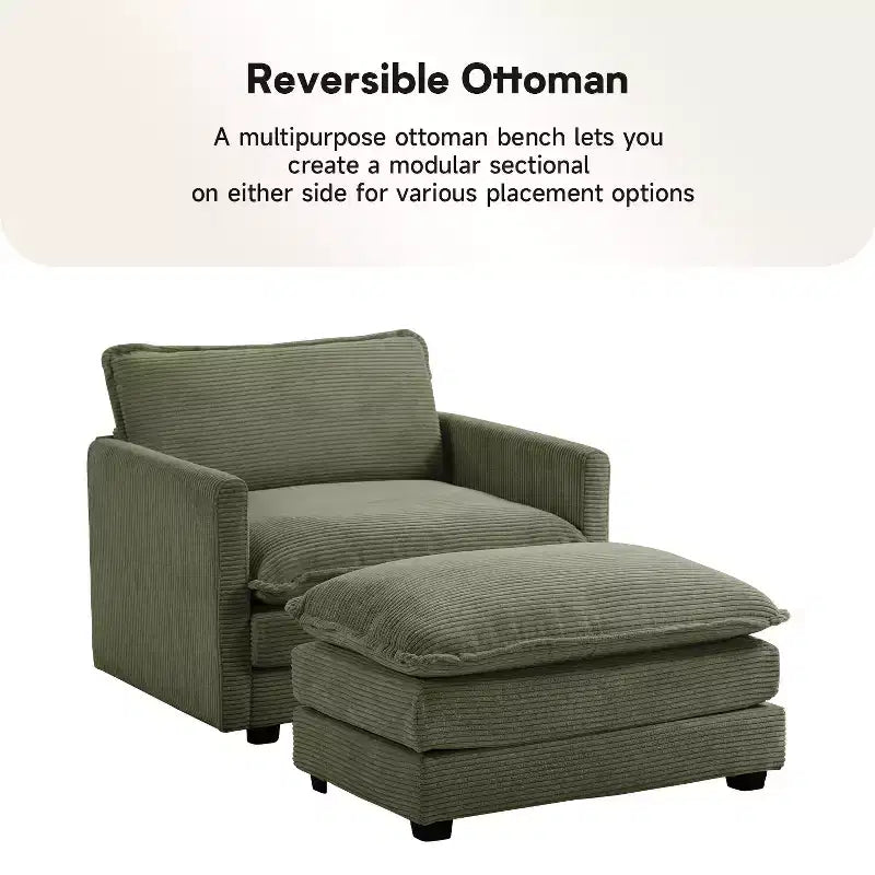 Fauteuil d'appoint moderne Hyleory en velours côtelé avec pouf en