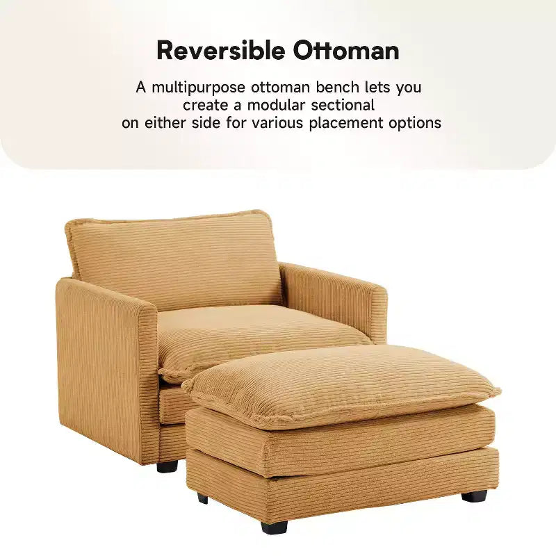 Fauteuil d'appoint moderne Hyleory en velours côtelé avec pouf en