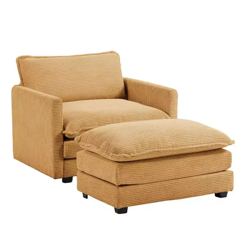 Fauteuil d'appoint moderne Hyleory en velours côtelé avec pouf en