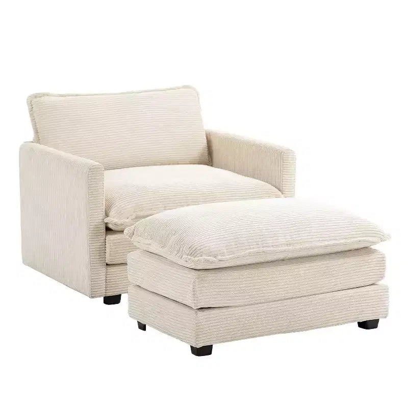 Fauteuil d'appoint moderne Hyleory en velours côtelé avec pouf en