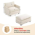 Fauteuil d'appoint moderne Hyleory en velours côtelé avec pouf en