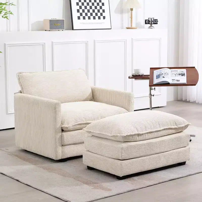 Fauteuil d'appoint moderne Hyleory en velours côtelé avec pouf en