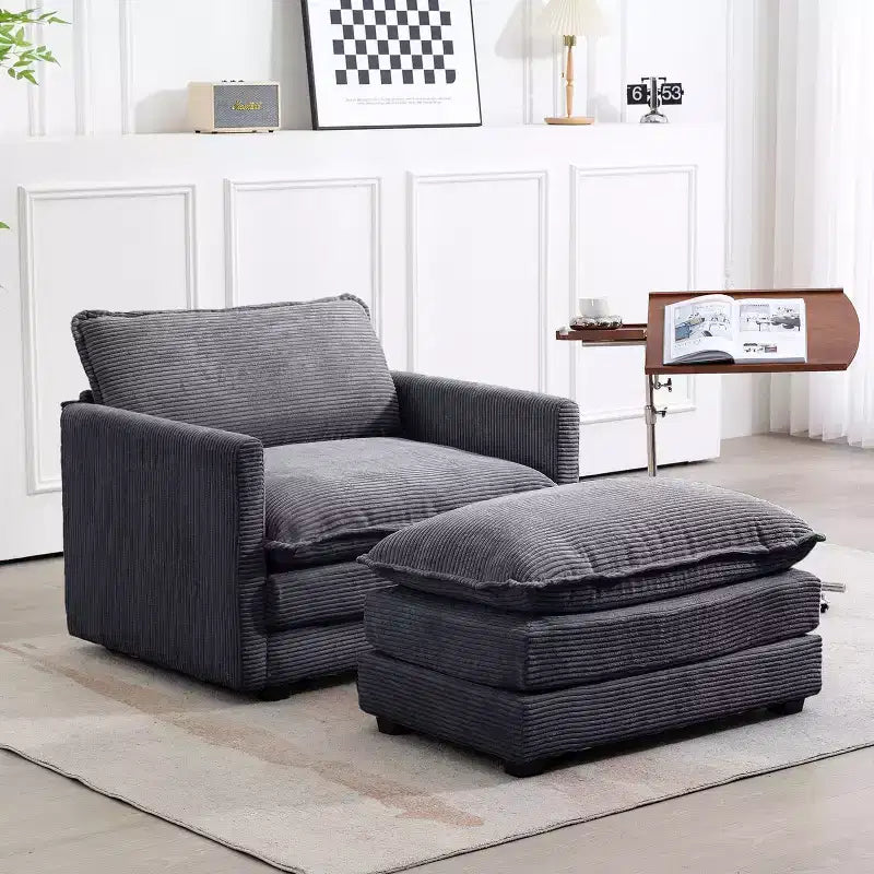 Fauteuil d'appoint moderne Hyleory en velours côtelé avec pouf en