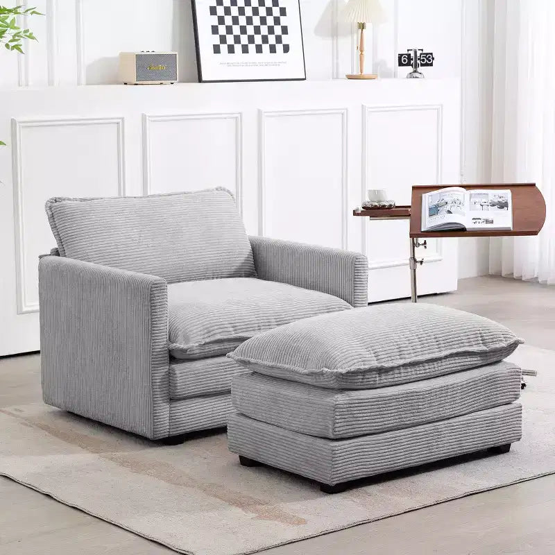 Fauteuil d'appoint moderne Hyleory en velours côtelé avec pouf en