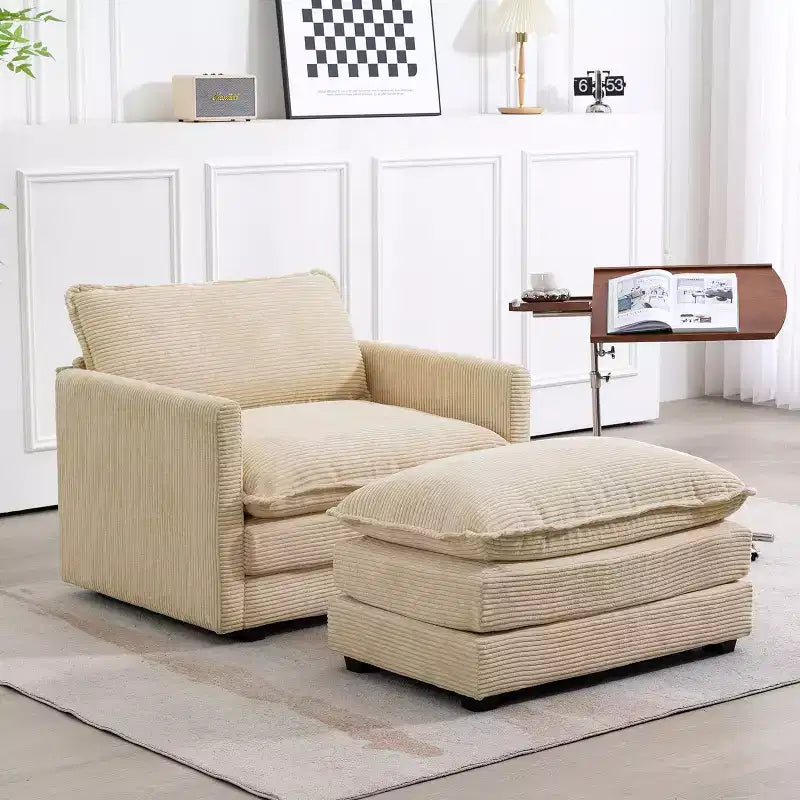 Fauteuil d'appoint moderne Hyleory en velours côtelé avec pouf en