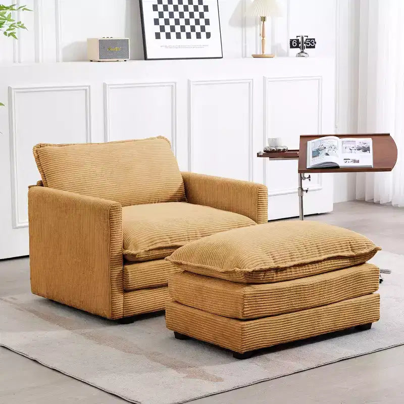 Fauteuil d'appoint moderne Hyleory en velours côtelé avec pouf en